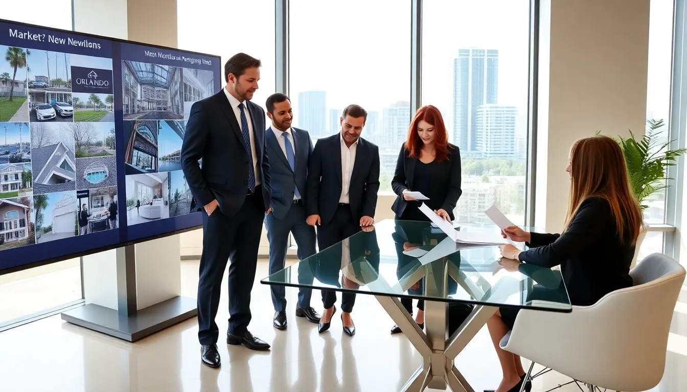 diverse real estate agents collaborating in an Orlando office.