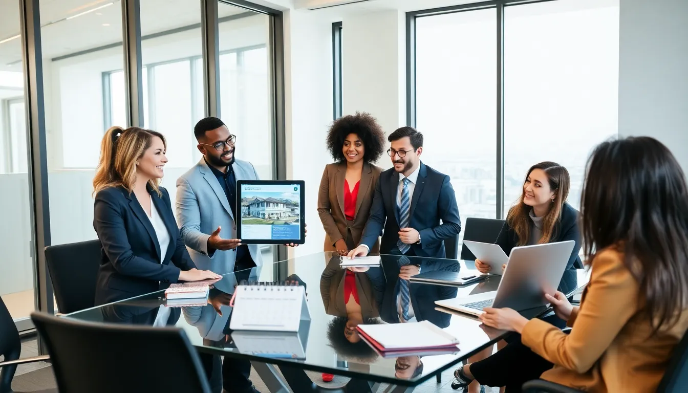 diverse part-time real estate agents collaborating in a modern office.
