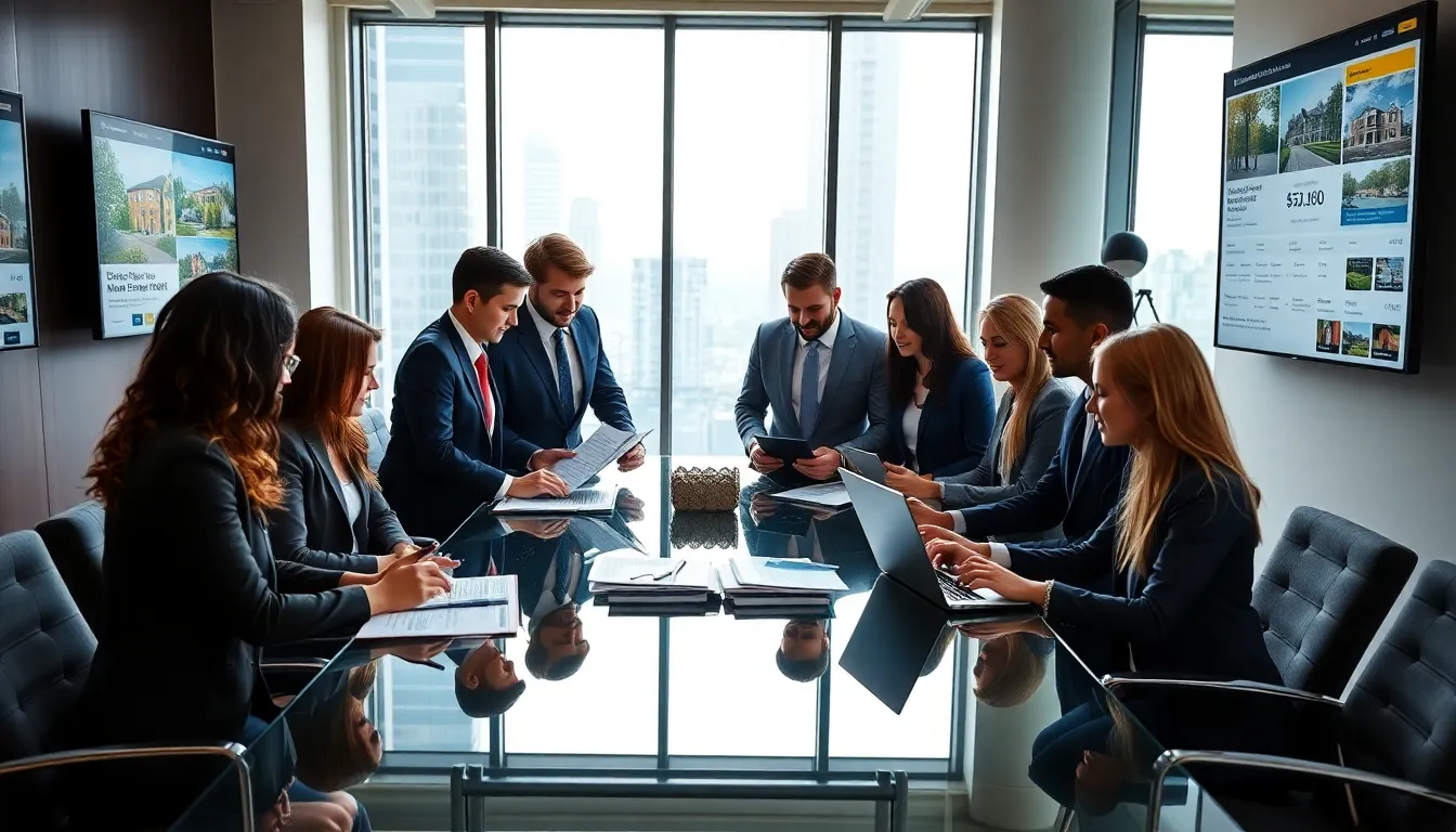 diverse residential real estate agents collaborating in a modern office.